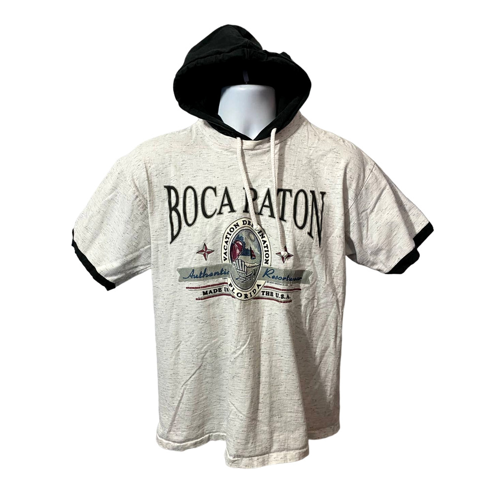 Vintage 1993 Boca Raton Florida S/S Hooded T-Shirt size Large Made in USA